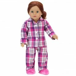 TeamsonUS Sophia's Flannel Pajama & Slippers Set For 18'' Dolls, Pink Kids