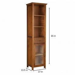 TeamsonUS Teamson Home Oil Oak Finish Bathroom Linen Storage Cabinet With 1 Drawer And 3 Open Shelves, Brown