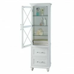 TeamsonUS Teamson Home Blue Ridge Wooden Linen Tower Cabinet With Adjustable Shelves, White