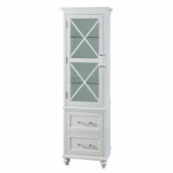 TeamsonUS Teamson Home Blue Ridge Wooden Linen Tower Cabinet With Adjustable Shelves, White
