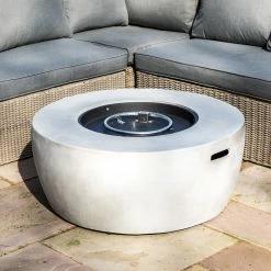 TeamsonUS New Teamson Home 36" Outdoor Round Propane Gas Fire Pit With Faux Concrete Base, Gray