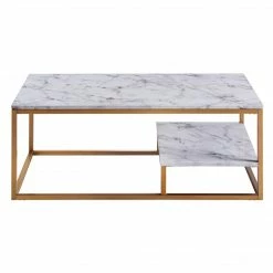 TeamsonUS Teamson Home Marmo Modern Marble-Look Coffee Table With Shelf, Marble/Brass