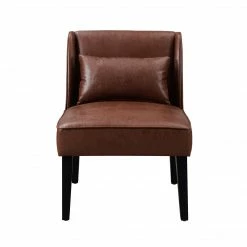TeamsonUS Teamson Home Marc Faux Leather Lounge Chair With Pillow And Solid Wood Legs, Brown