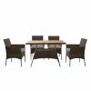 TeamsonUS Teamson Home Outdoor 5 Piece Rattan And Acacia Wood Patio Dining Set With Four Chairs And Table, Brown
