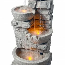 TeamsonUS Teamson Home Stacked Stone Tiered Bowl Waterfall Fountain W/ LED Light, Gray