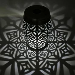 TeamsonUS Teamson Home Decorative Outdoor Side Table Planter Stand With Solar Powered LED Light, Silver New