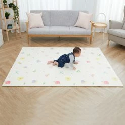TeamsonUS Teamson Kids Reversible Safari Animal/Garden Insects Soft Foam Crawling Mat For Babies, Blue/Gray