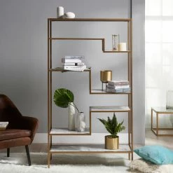 TeamsonUS Teamson Home Marmo Modern Marble-Look 5-Tier Display Shelf, Marble/Brass