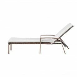 TeamsonUS New Teamson Home 2 Outdoor Wicker Patio Cushioned Chaise Lounge Chairs, Brown/Cream