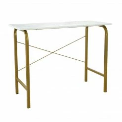 TeamsonUS Teamson Home 40" Home Office Computer Desk With Metal Base, Faux Marble/Brass
