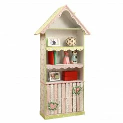 TeamsonUS Fantasy Fields Kids Painted Wooden Crackled Rose Bookshelf House With Cabinet, Pink