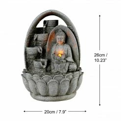 TeamsonUS Teamson Home 4-Tiered Buddha Tabletop Waterfall Fountain With LED Lights, Gray