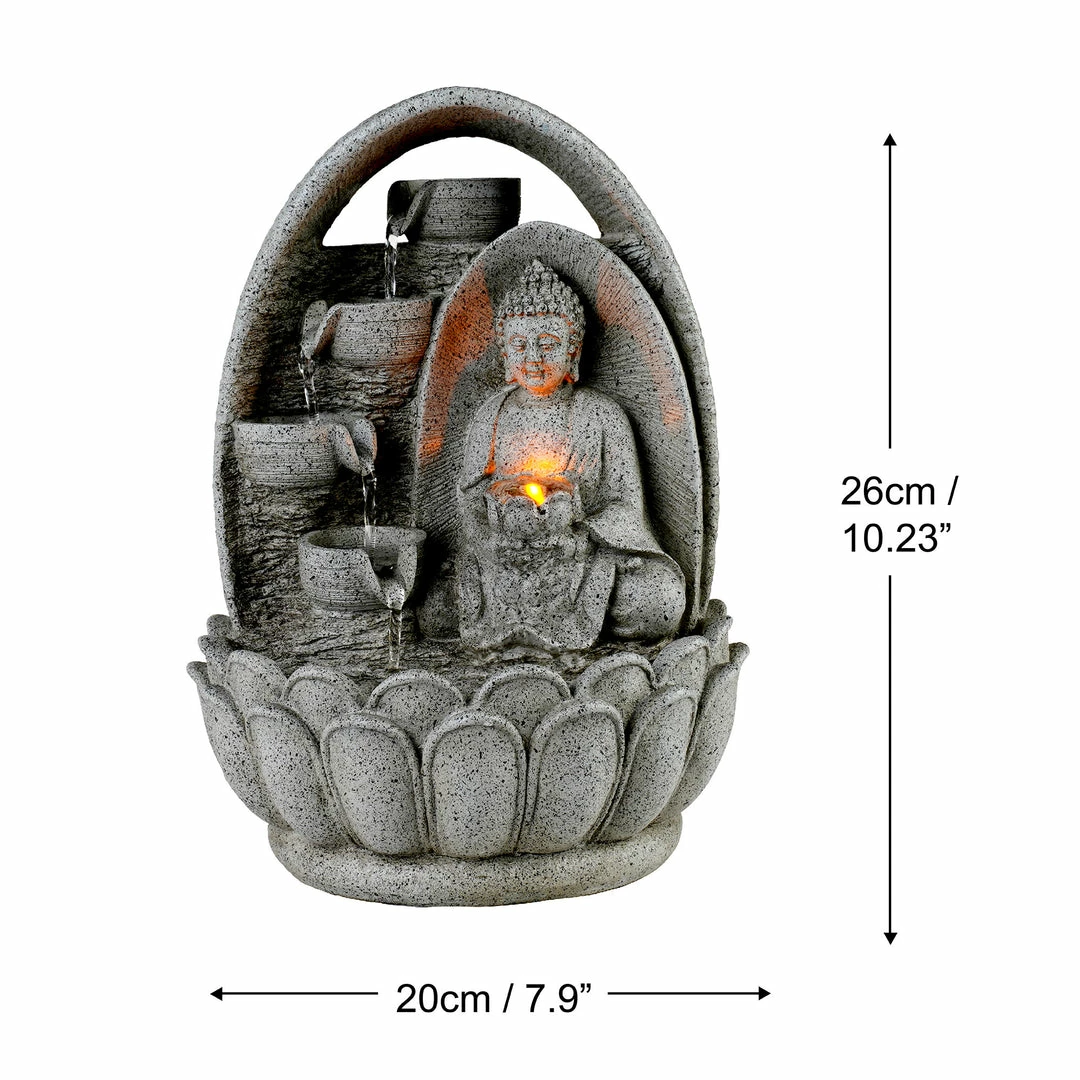 TeamsonUS Teamson Home 4-Tiered Buddha Tabletop Waterfall Fountain With LED Lights, Gray
