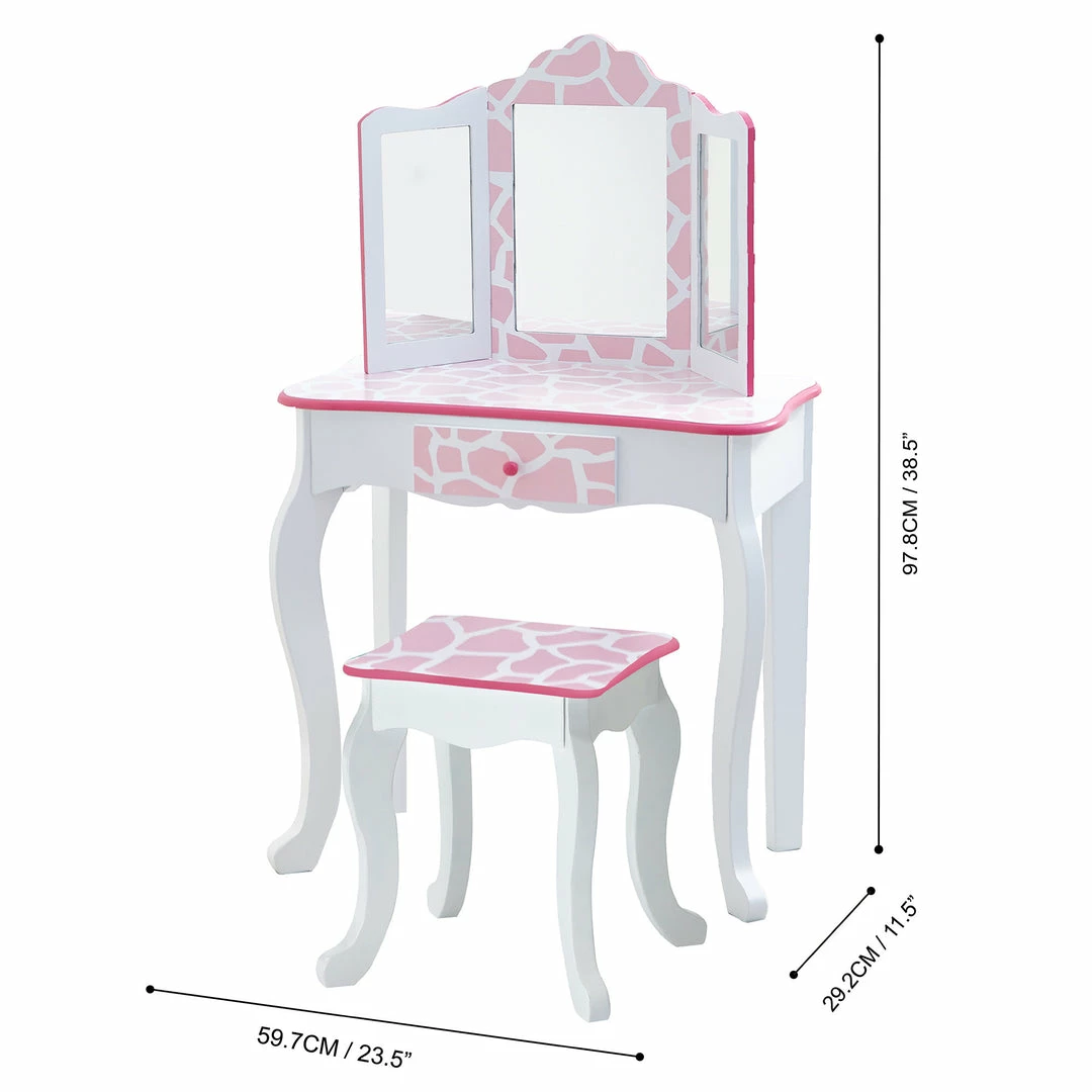 TeamsonUS Fantasy Fields - Fashion Giraffe Prints Gisele Play Vanity Set - Pink / White
