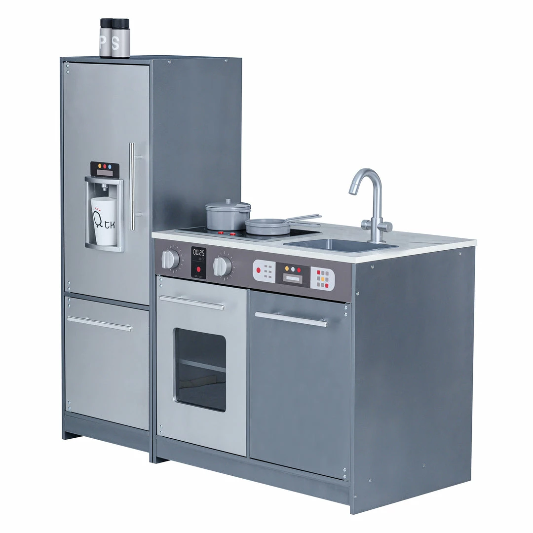 TeamsonUS Teamson Kids Little Chef Milano Classic Kids Kitchen Playset With 10 Accessories, Gray