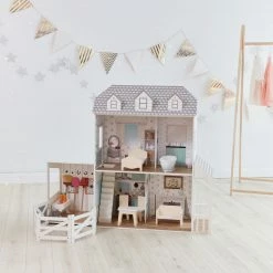 TeamsonUS Teamson Kids Dreamland Farm Dollhouse With 14 Accessories, White/Gray
