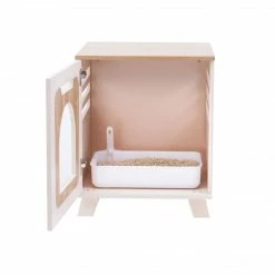 TeamsonUS Teamson Pets Daisy Elevated Vented Wooden Cat Litter Box Enclosure Side Table, Tan