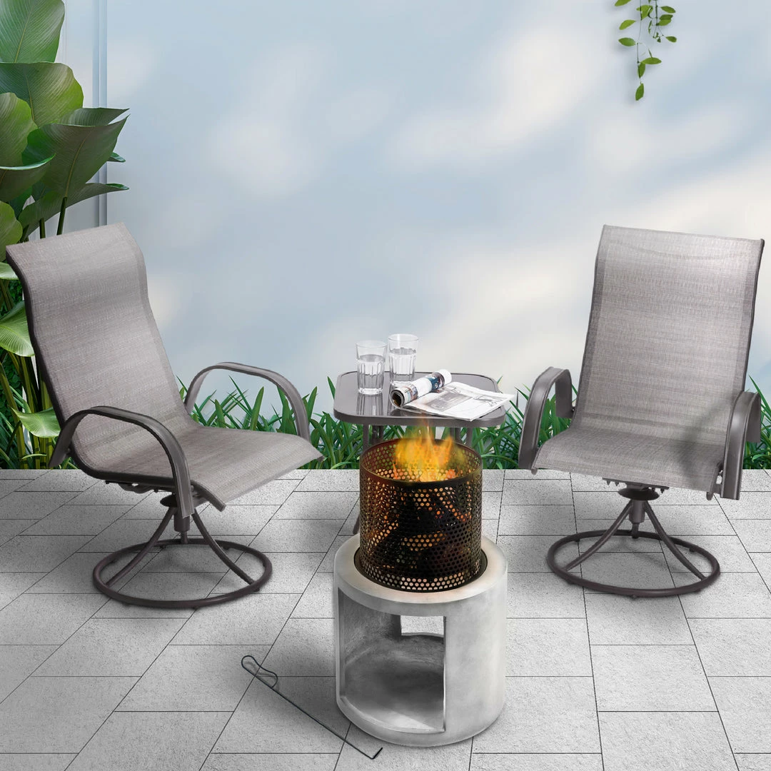 TeamsonUS Teamson Home Outdoor 16" Wood Burning Fire Pit With Decorative Log Storage Base, Gray/Black New