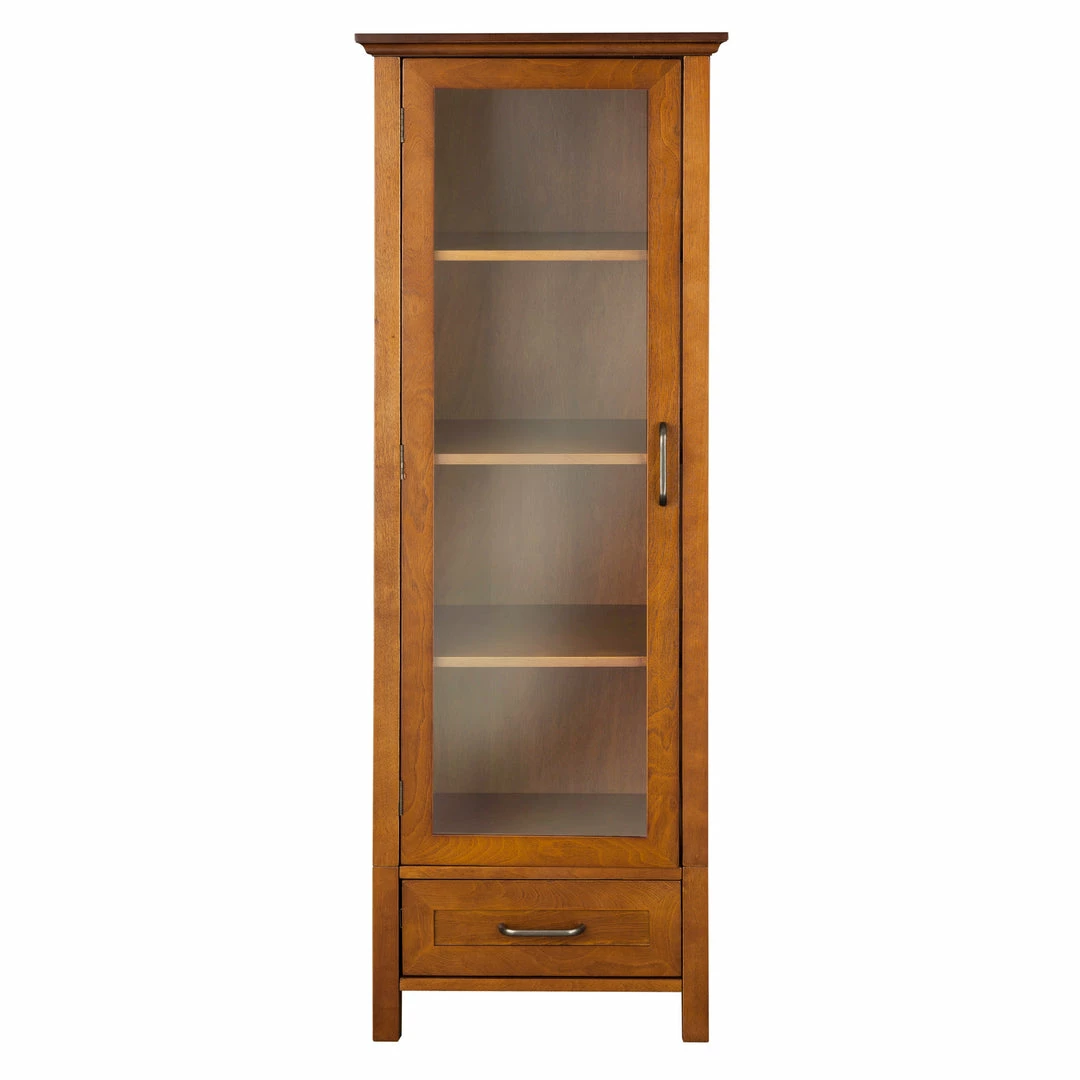TeamsonUS Teamson Home Avery Wooden Linen Tower Cabinet With Storage, Oiled Oak