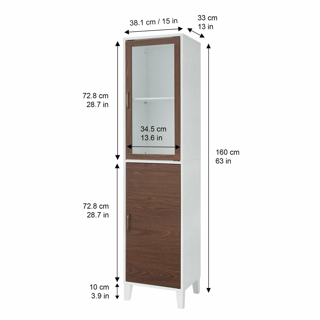TeamsonUS Teamson Home Tyler Modern Wooden Linen Tower Tall Storage Cabinet With Two Doors, Walnut/White
