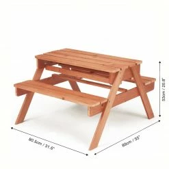 TeamsonUS Teamson Kids Outdoor Wooden Picnic Table With 2 Sensory Bins For Sand/Water Play Plus Accessories, Warm Cherry