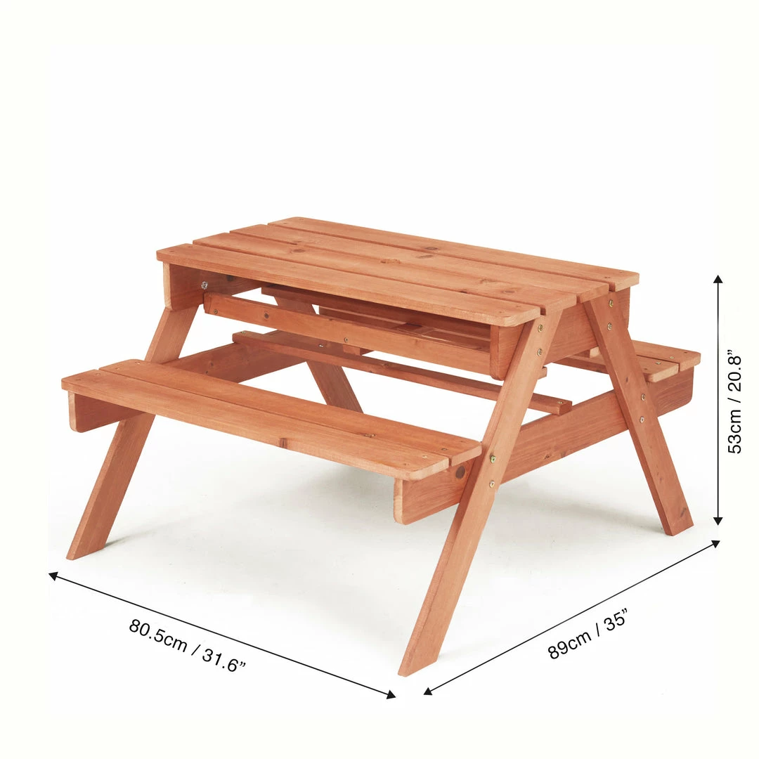 TeamsonUS Teamson Kids Outdoor Wooden Picnic Table With 2 Sensory Bins For Sand/Water Play Plus Accessories, Warm Cherry