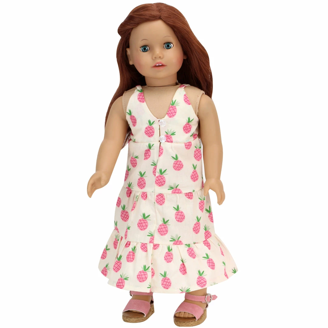TeamsonUS Sophia's Pineapple Print Maxi Dress For 18" Dolls, Ivory Kids
