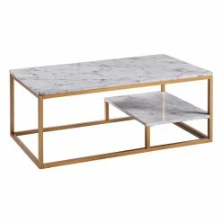 TeamsonUS Teamson Home Marmo Modern Marble-Look Coffee Table With Shelf, Marble/Brass