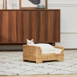 TeamsonUS Teamson Pets Neith Wicker Seagrass Pet Cat Or Small Dog Daybed, Tan/Cream