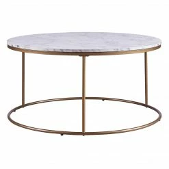 TeamsonUS Teamson Home Marmo Modern Marble-Look Round Coffee Table, Marble/Brass