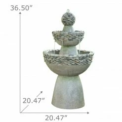 TeamsonUS Teamson Home Outdoor Stone-Look 3-Tier Pedestal Floor Fountain, Gray