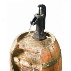 TeamsonUS Teamson Home Vintage Pump & Barrel Outdoor Waterfall Fountain, Brown