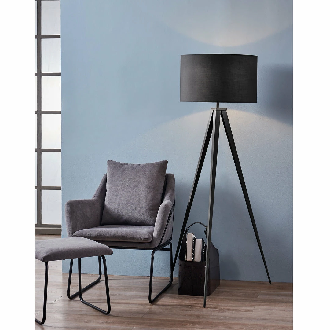 TeamsonUS Teamson Home Romanza 60" Postmodern Tripod Floor Lamp With Drum Shade, Matte Black