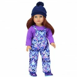 TeamsonUS Sophia's Ikat Print Snow Bib Overalls, Long Sleeve Tee, Fleece Hat And Boots Set For 18" Dolls, Purple Kids