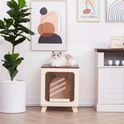 TeamsonUS Teamson Pets Daisy Elevated Vented Wooden Cat Litter Box Enclosure Side Table New