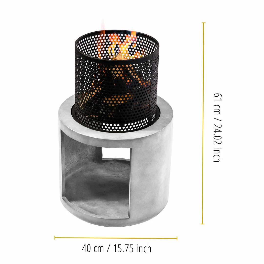 TeamsonUS Teamson Home Outdoor 16" Wood Burning Fire Pit With Decorative Log Storage Base, Gray/Black New