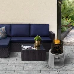 TeamsonUS Teamson Home Outdoor 16" Wood Burning Fire Pit With Decorative Log Storage Base, Gray/Black New