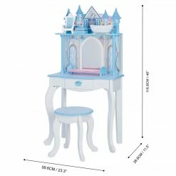 TeamsonUS Fantasy Fields Kids Dreamland Castle Vanity Set With Chair And Accessories, White/Blue