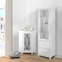 TeamsonUS Teamson Home Florence Wooden Linen Tower Cabinet With Storage, White