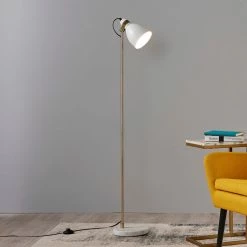 TeamsonUS Teamson Home Quincy Modern Monopod Floor Lamp With Antique Brass Finish, White