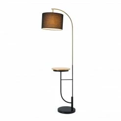 TeamsonUS Teamson Home Danna 65" Modern Metal Arc Floor Lamp With Marble Base, Built-In Table, And USB Port, Black