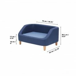 TeamsonUS New Teamson Pets Bennett Elevated Linen Sofa Pet Daybed For Small And Medium Dogs, Navy