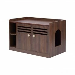 TeamsonUS Teamson Pets Robin Vented Wooden Cat Litter Box Enclosure Storage Bench, Mocha