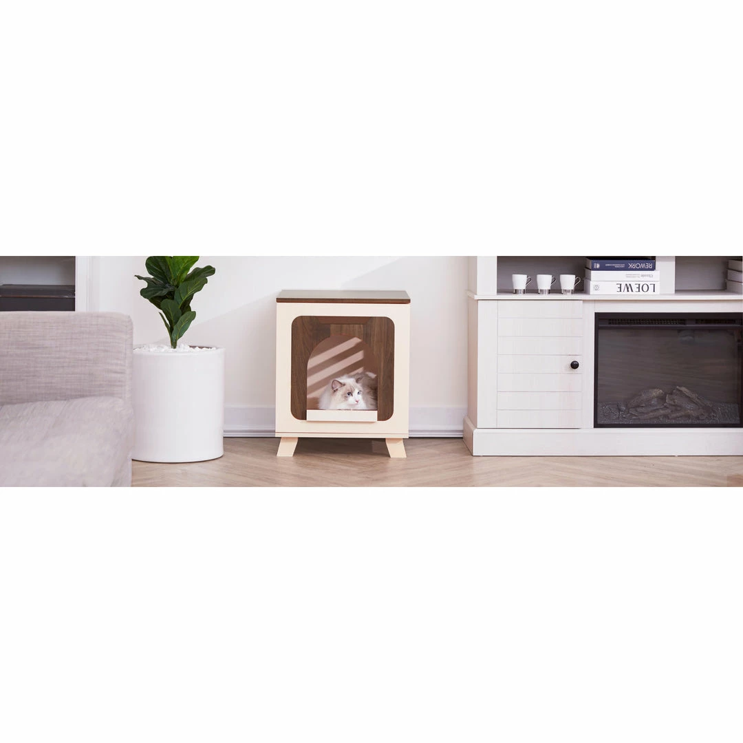 TeamsonUS Teamson Pets Daisy Elevated Vented Wooden Cat Litter Box Enclosure Side Table New