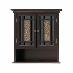 TeamsonUS Teamson Home Windsor Removable Wooden Wall Cabinet With Glass Mosaic Doors, Dark Espresso
