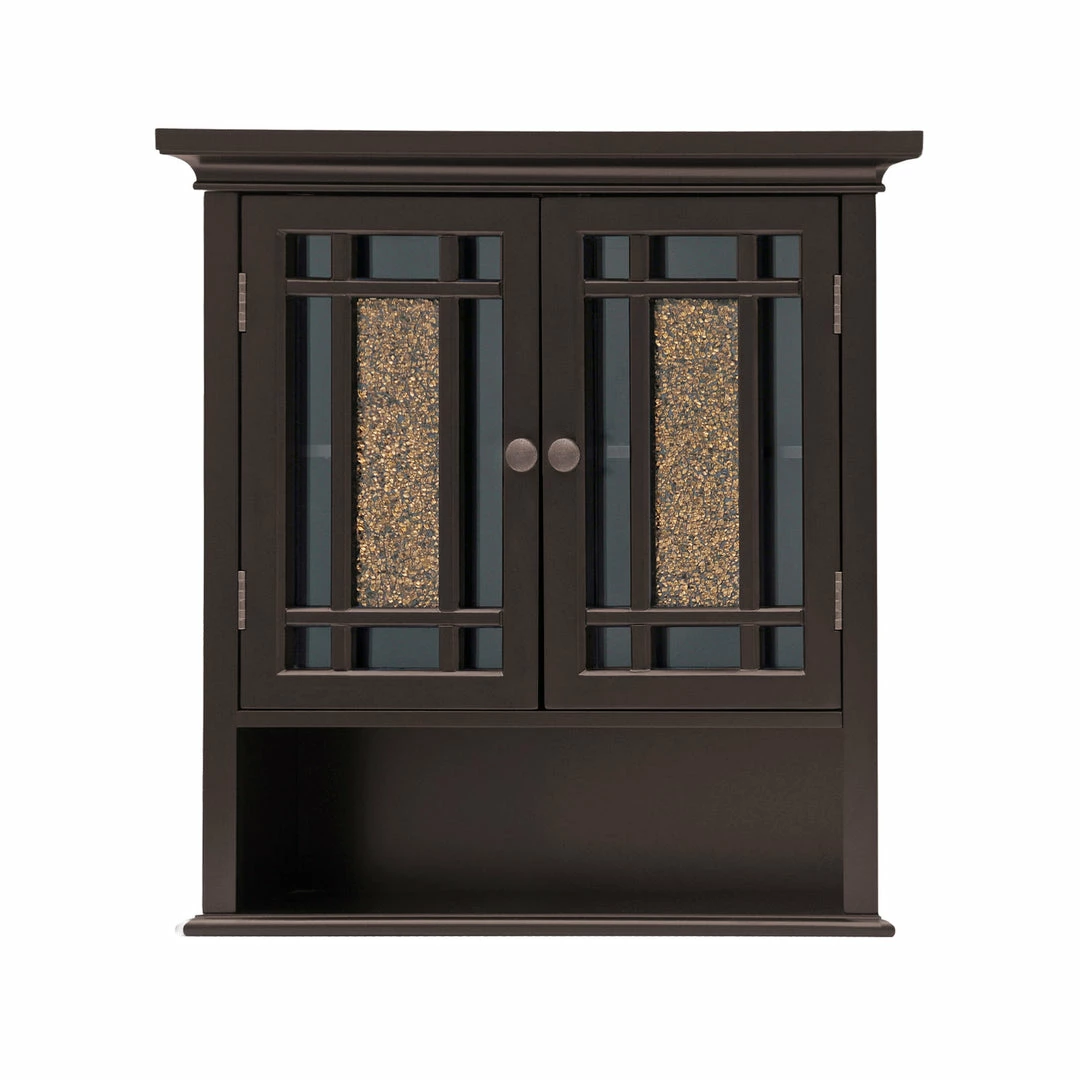 TeamsonUS Teamson Home Windsor Removable Wooden Wall Cabinet With Glass Mosaic Doors, Dark Espresso