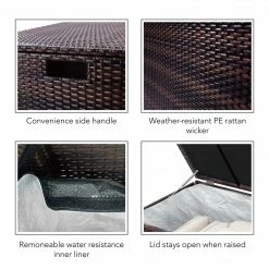 TeamsonUS Teamson Home Outdoor Rattan Wicker 154 Gallon Patio Storage Box With Lining, Brown New