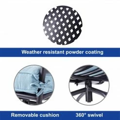 TeamsonUS Teamson Home Outdoor 3 Piece Steel Bar Height Bistro Table And Swivel Chairs With Cushions Set, Black