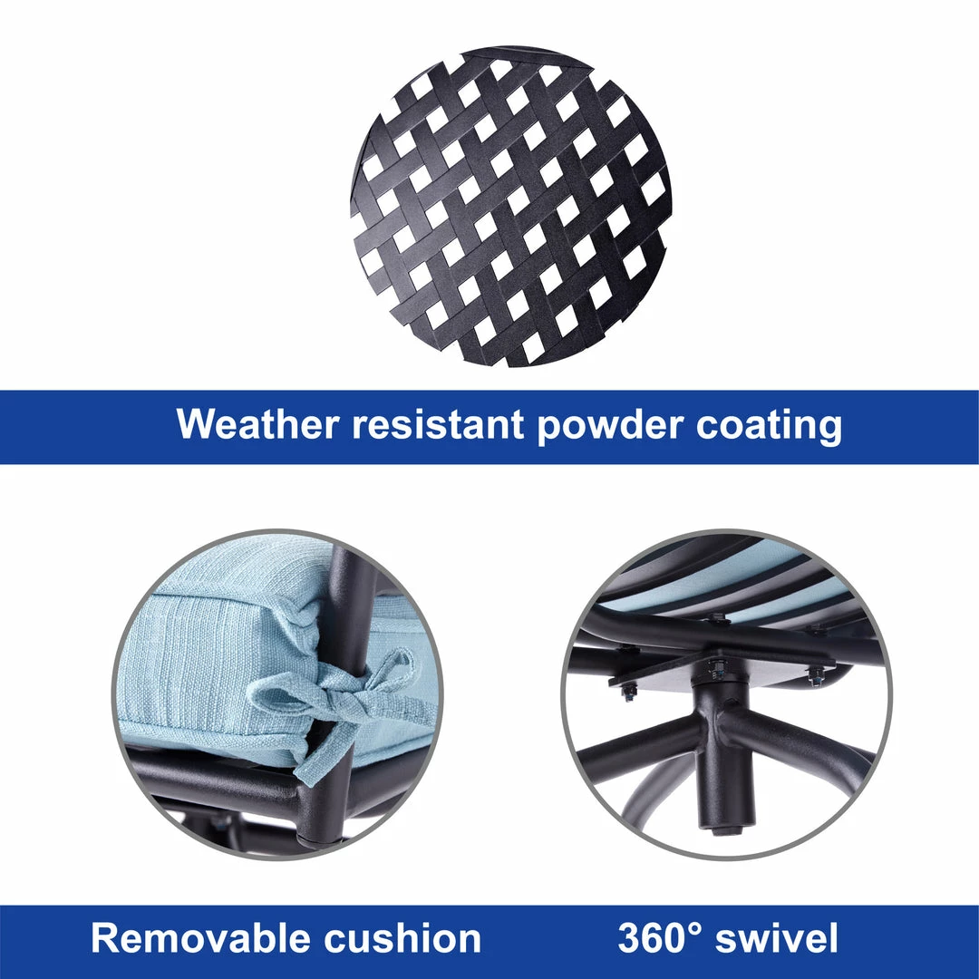 TeamsonUS Teamson Home Outdoor 3 Piece Steel Bar Height Bistro Table And Swivel Chairs With Cushions Set, Black