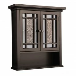 TeamsonUS Teamson Home Windsor Removable Wooden Wall Cabinet With Glass Mosaic Doors, Dark Espresso
